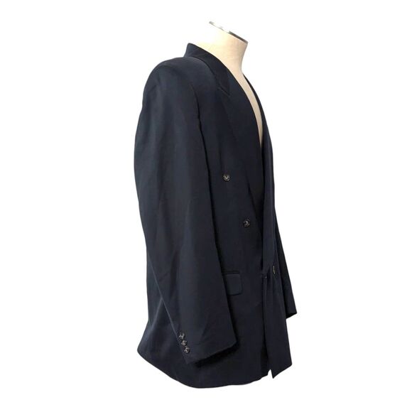 VTG Enrico Canali 44L Blazer Sport Coat Double Breasted Blue Black Designer EUC - Picture 2 of 9